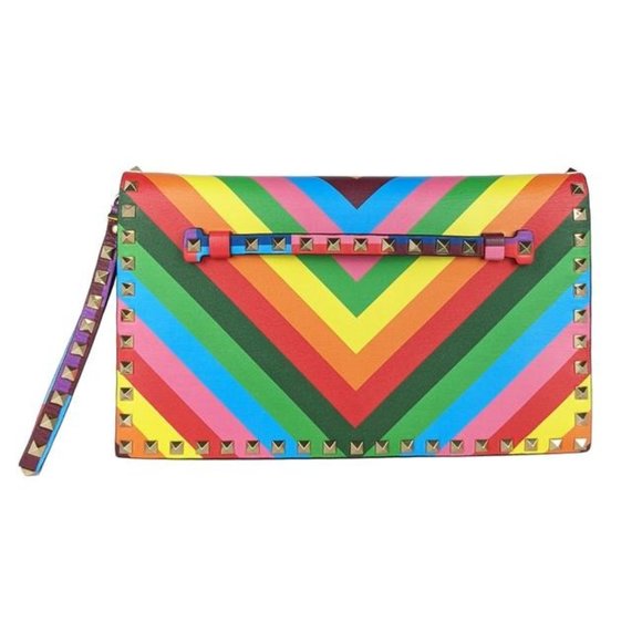 Valentino Handbags - SOLD Valentino Foldover Large Rockstud Wristlet Rainbow 1973 Leather Clutch